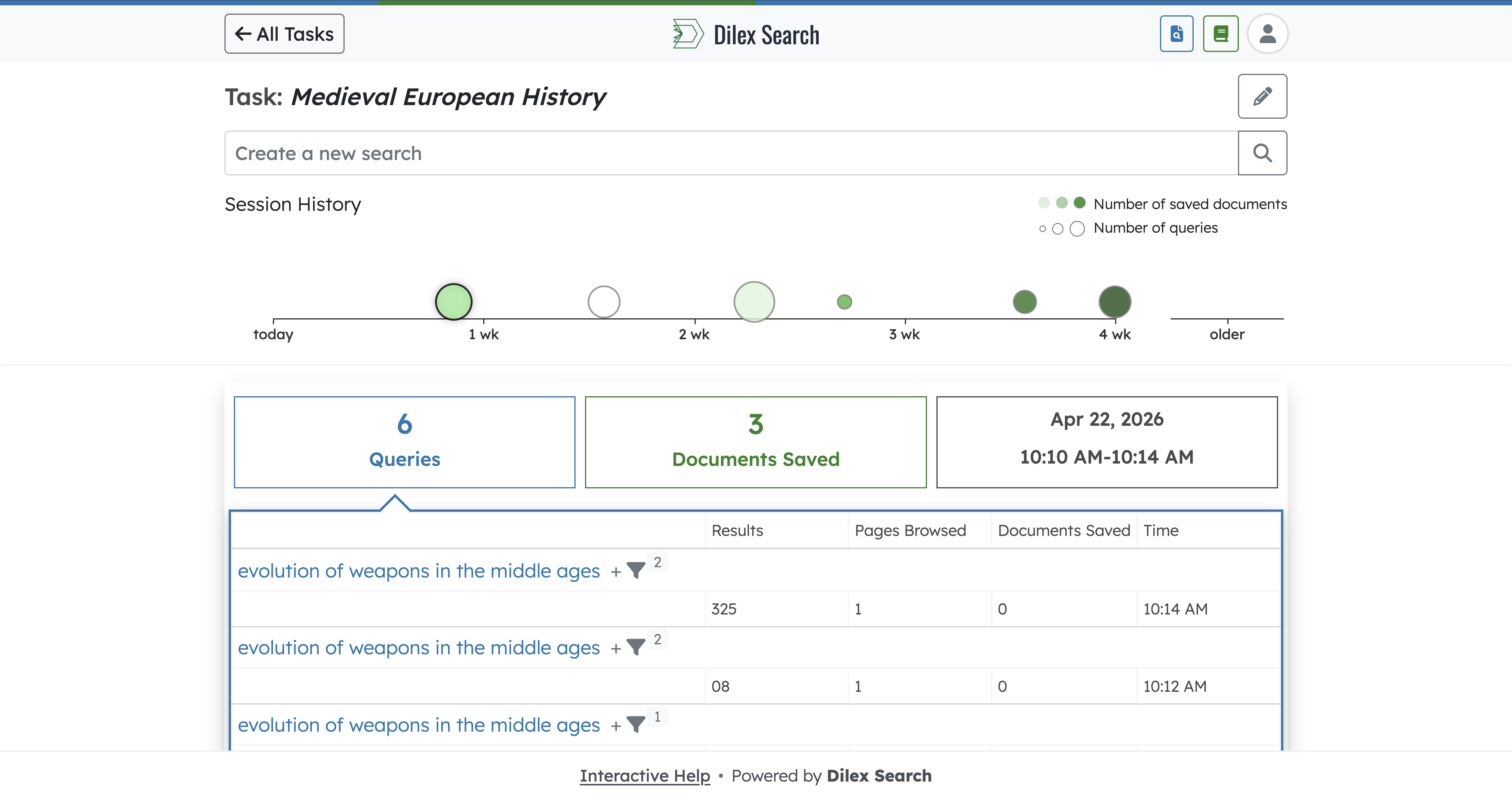 Mobile task page with previous session information